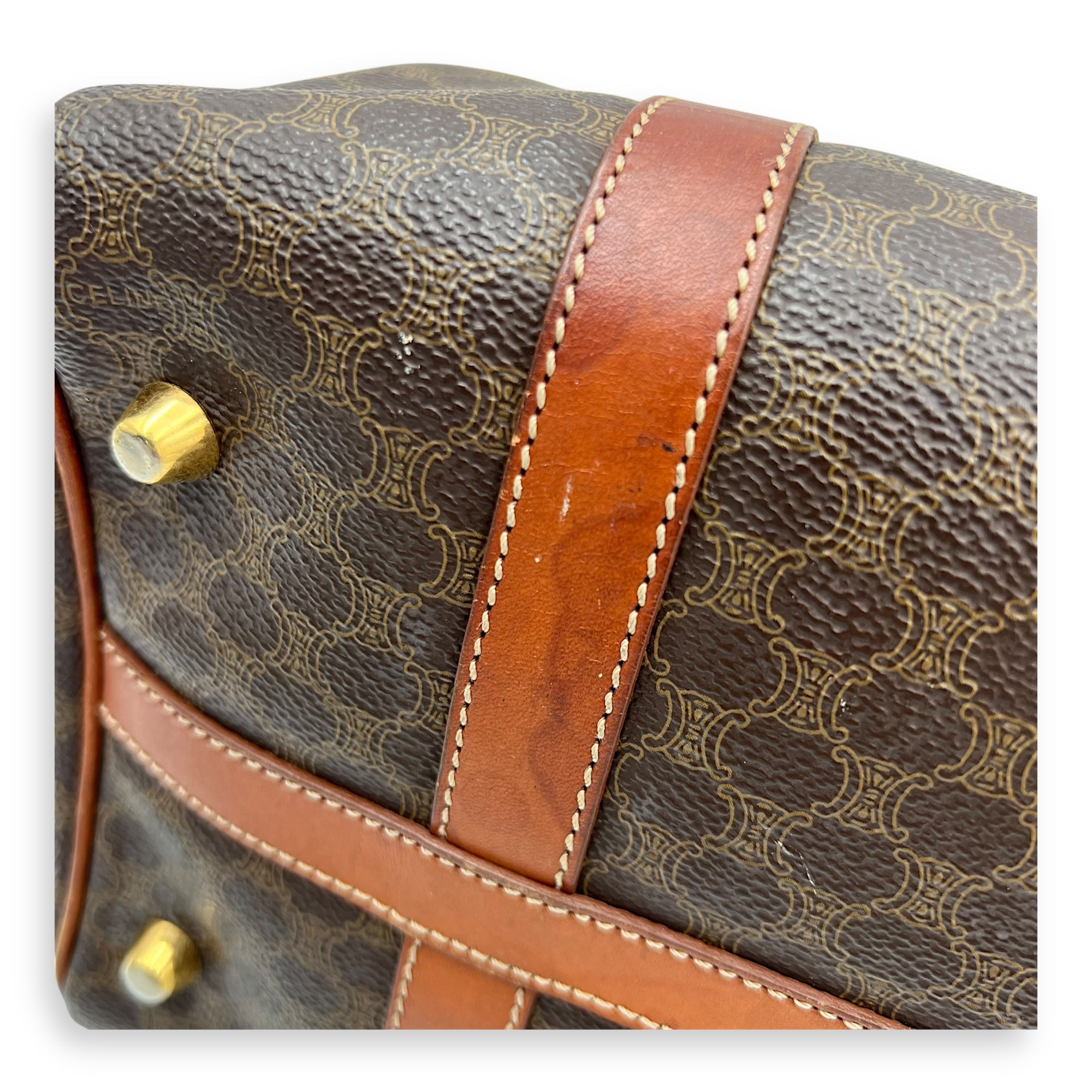 Macadam Boston Brown Top Handle Bag in Coated Canvas, Gold hardware - Image 7