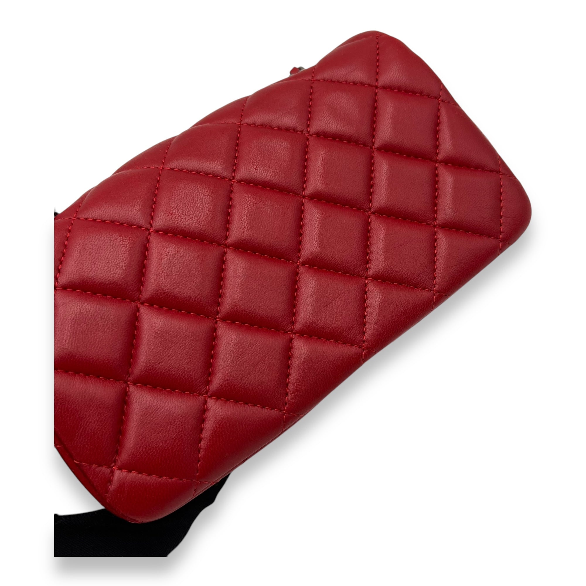 Classic Mini Rectangle Red Crossbody Bag in Lambskin, Ruthenium hardware - Image 8