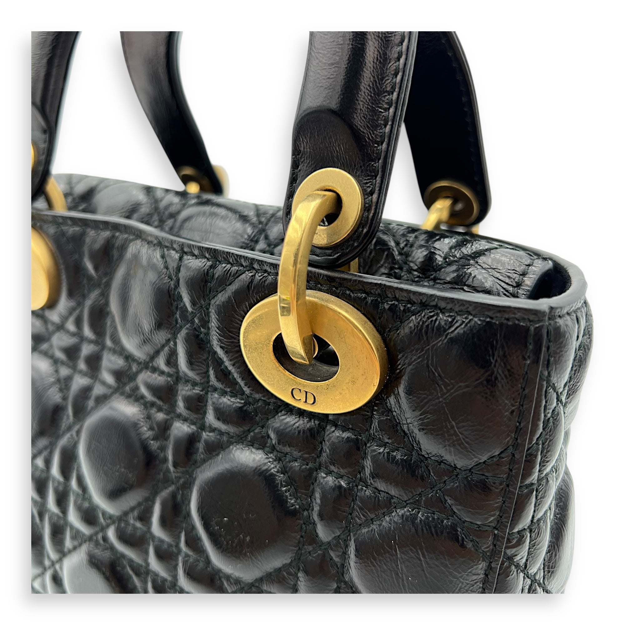 Lady Dior Top Handle Bag Small Black in Calfskin, Gold hardware - Image 10