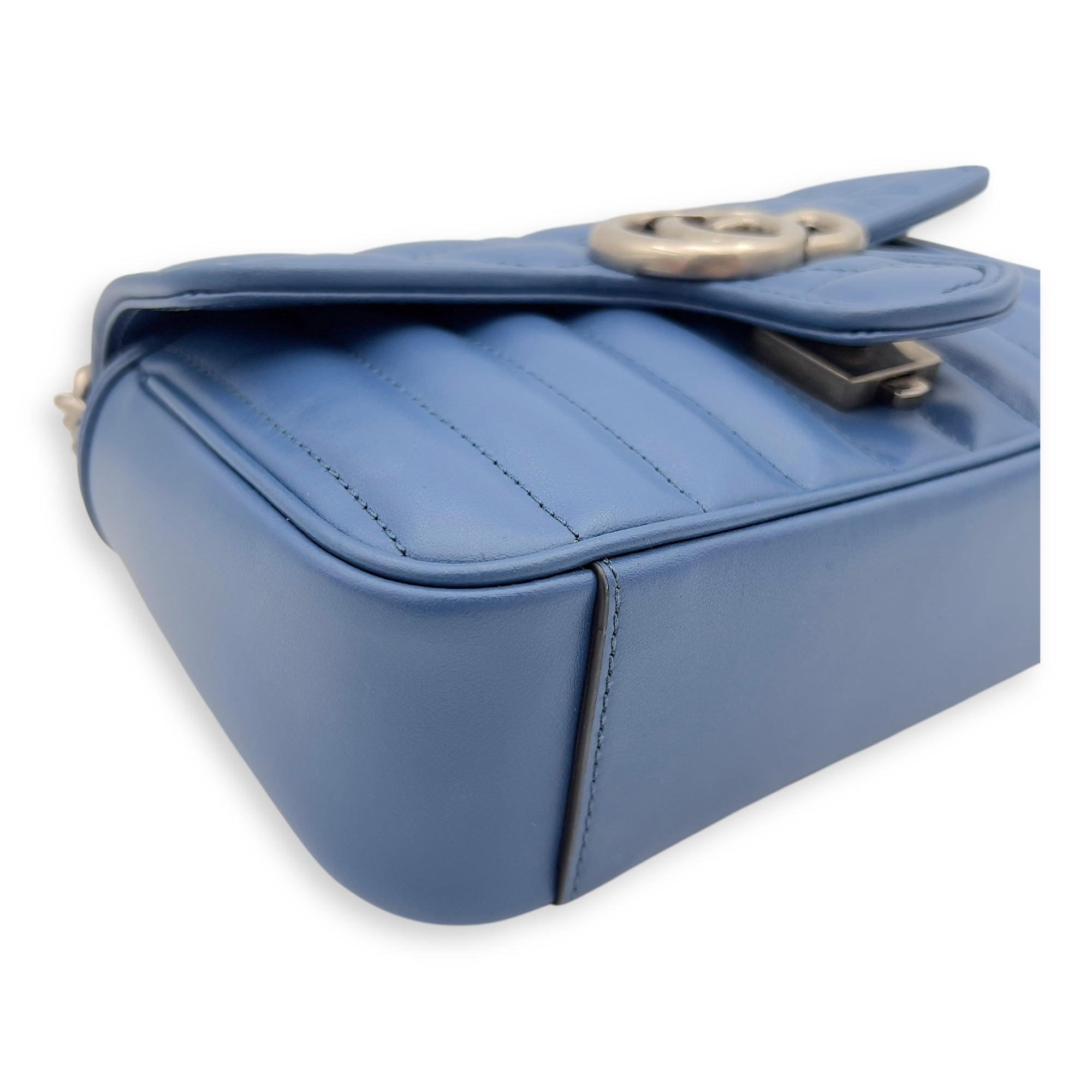 GG Marmont Shoulder Bag Blue in Calfskin, Ruthenium hardware - Image 6