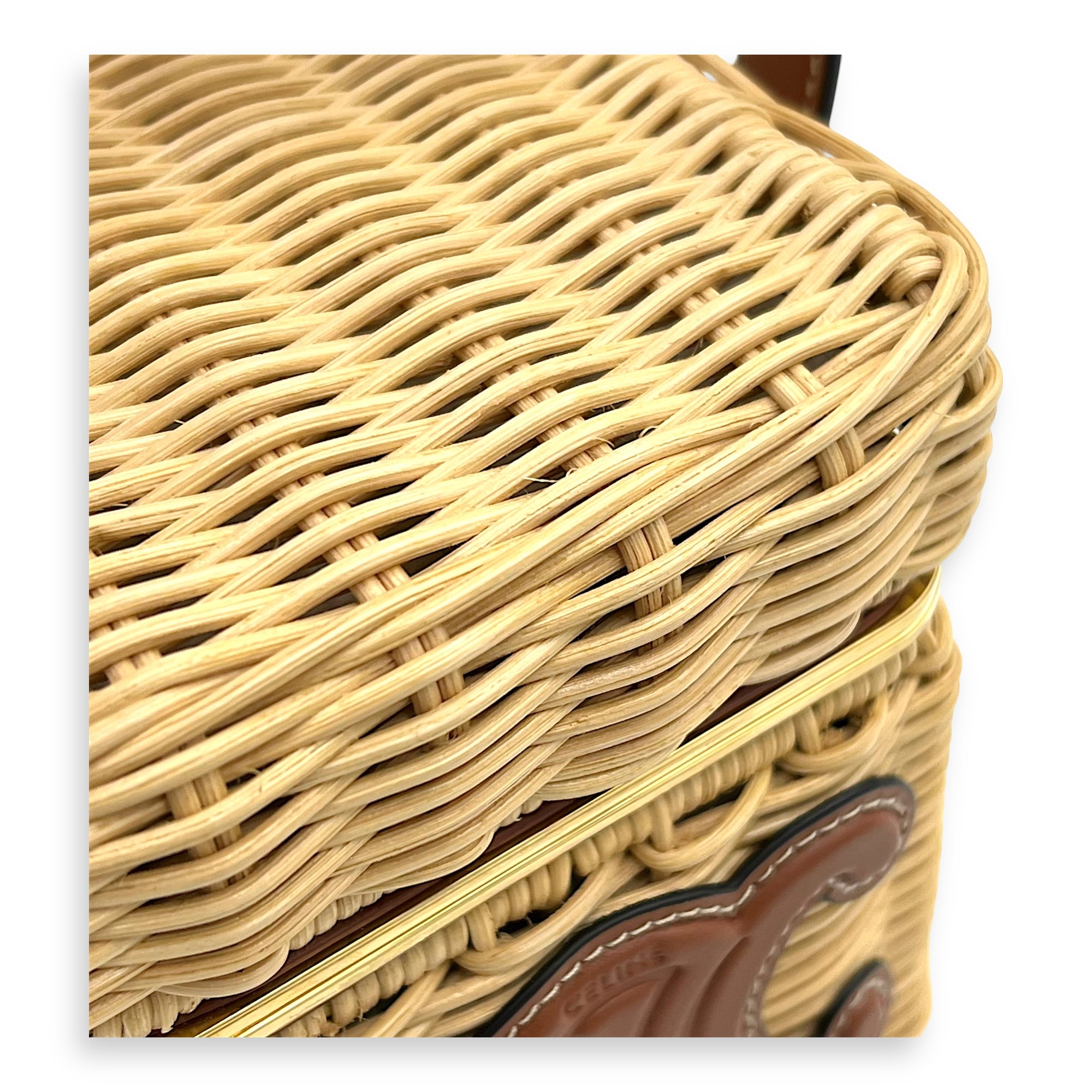 Triomphe Box Shoulder Bag Brown in Rattan, Gold hardware - Image 8