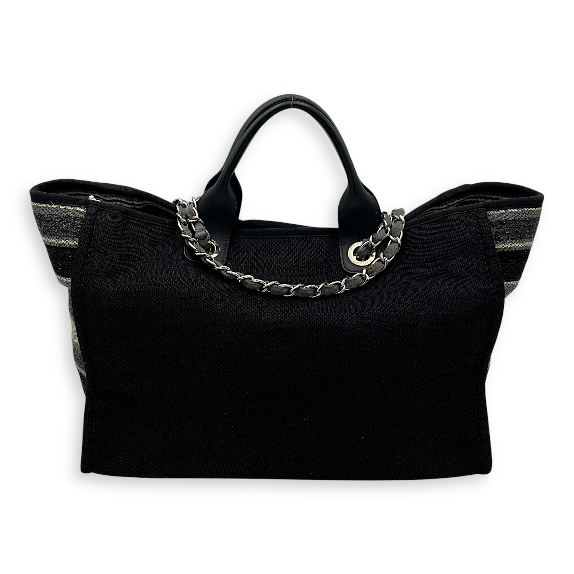 Deauville Tote Bag Black in Canvas, Silver hardware - Image 3