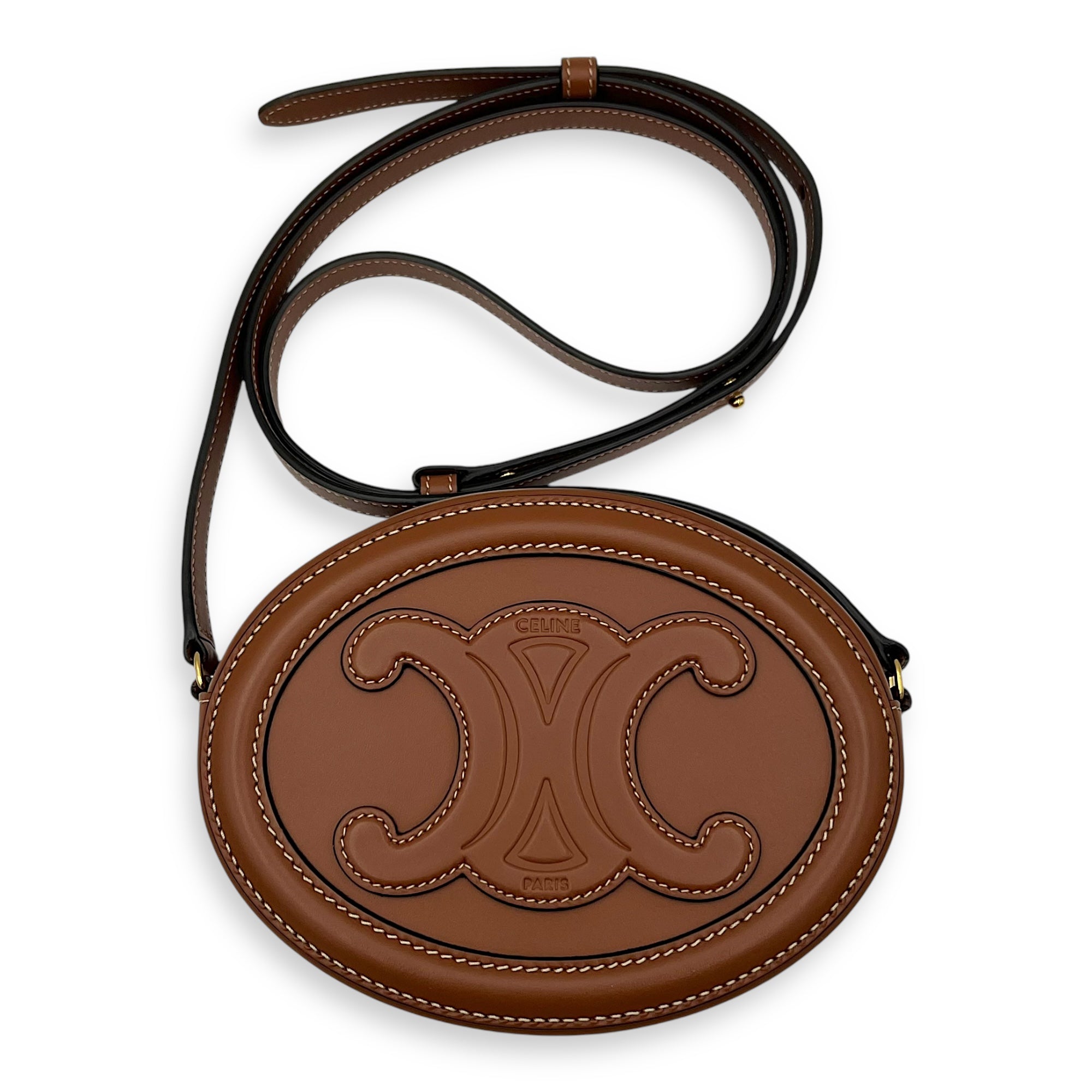 Triomphe Crossbody Bag Brown in Calfskin, Gold hardware - Image 10