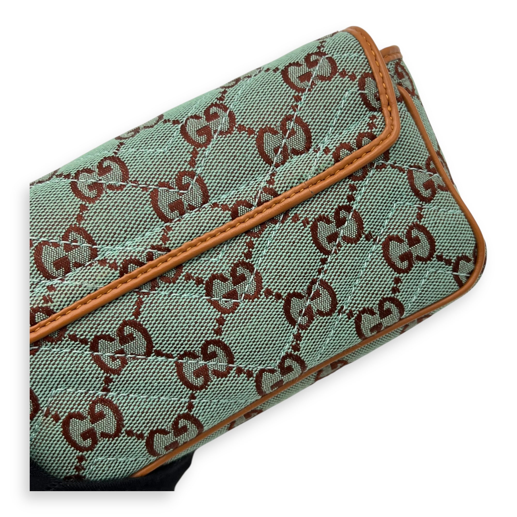 GG Marmont Crossbody Bag Super Mini Blue in Denim, Gold hardware - Image 14