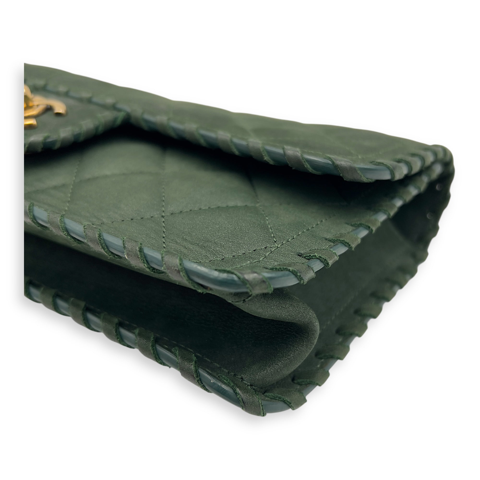 Happy Stitch Green Shoulder Bag in Calfskin, Gold hardware - Image 9