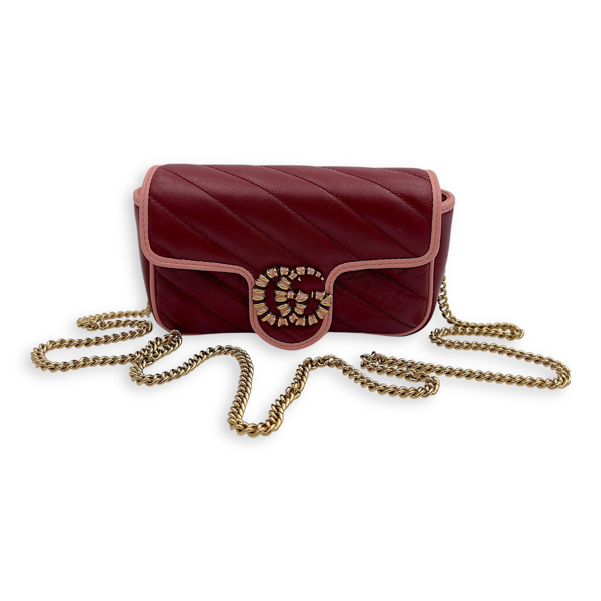 GG Marmont Crossbody Bag Super Mini Red in Calfskin, Gold hardware - Image 7