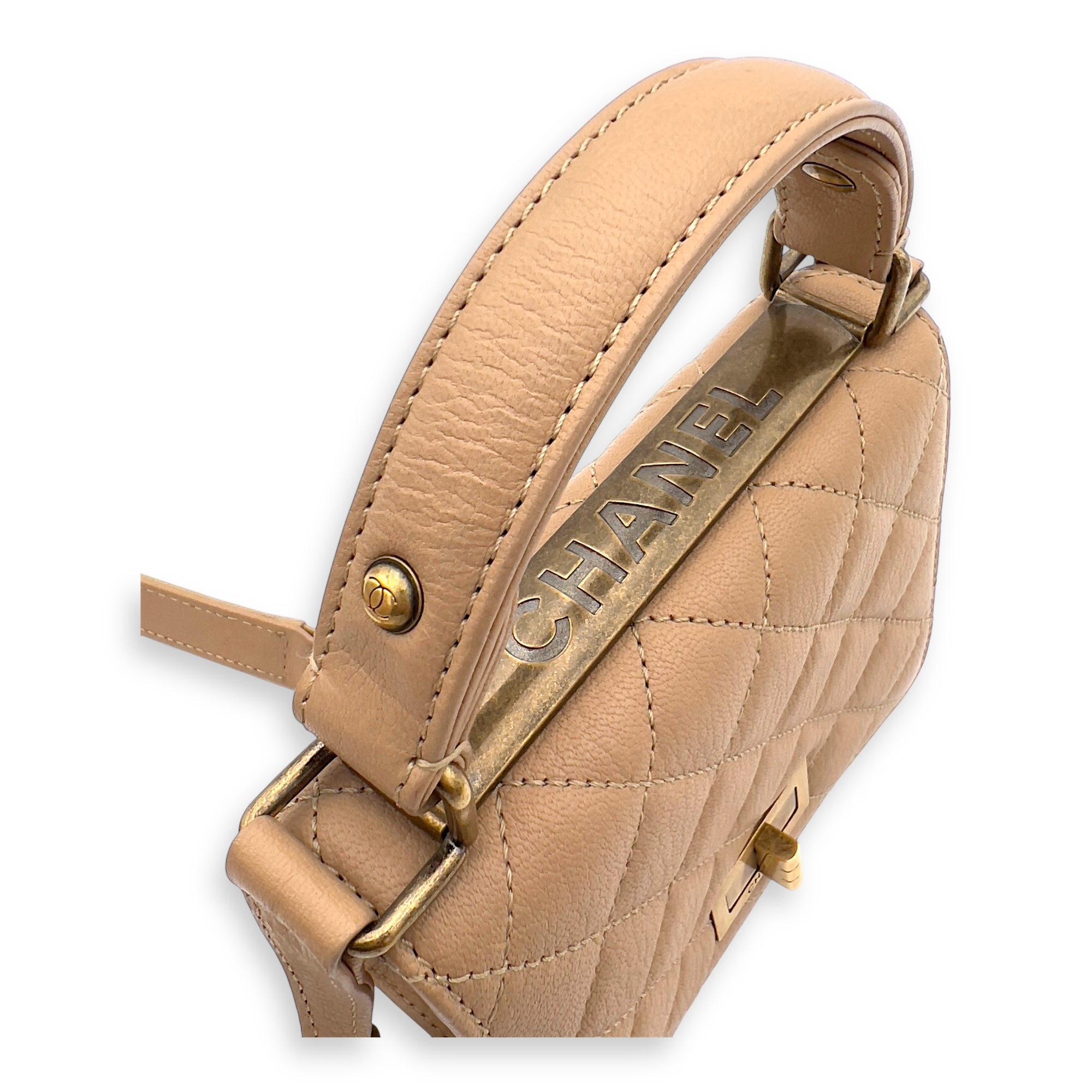 Rita Top Handle Bag Brown in Calfskin, Gold hardware - Image 10