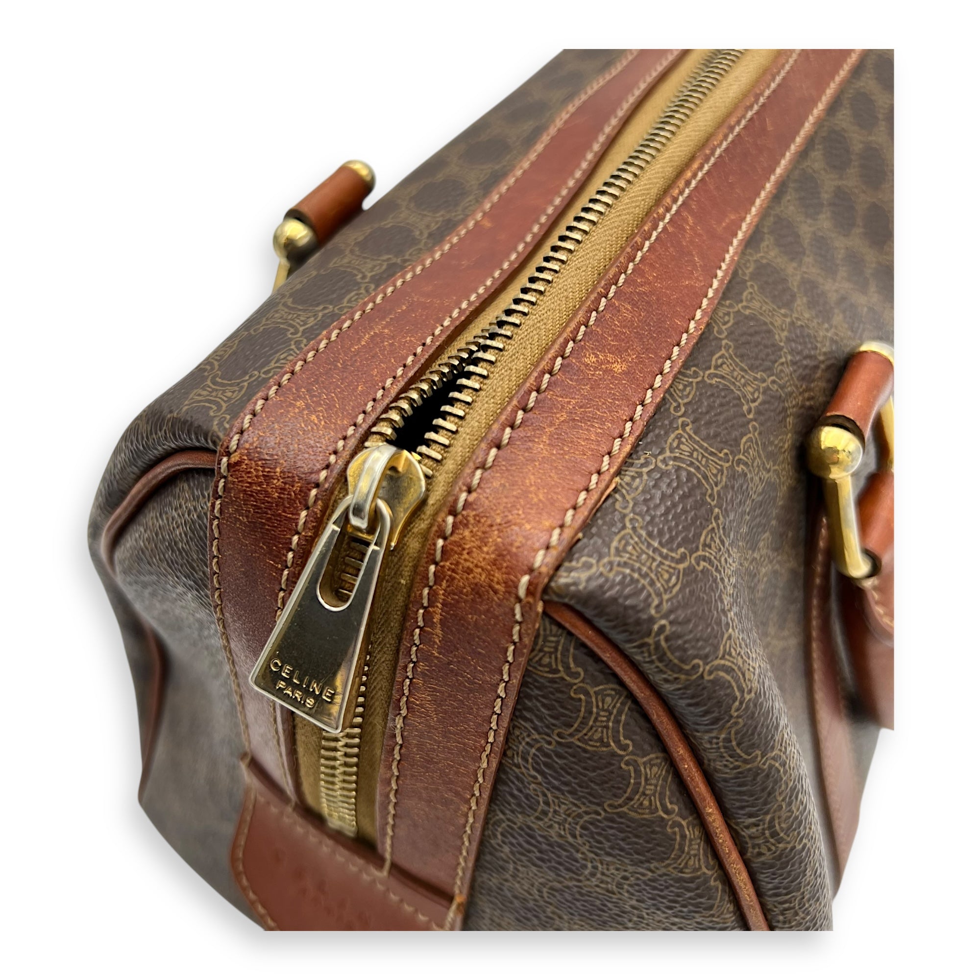 Macadam Boston Brown Top Handle Bag in Coated Canvas, Gold hardware - Image 9