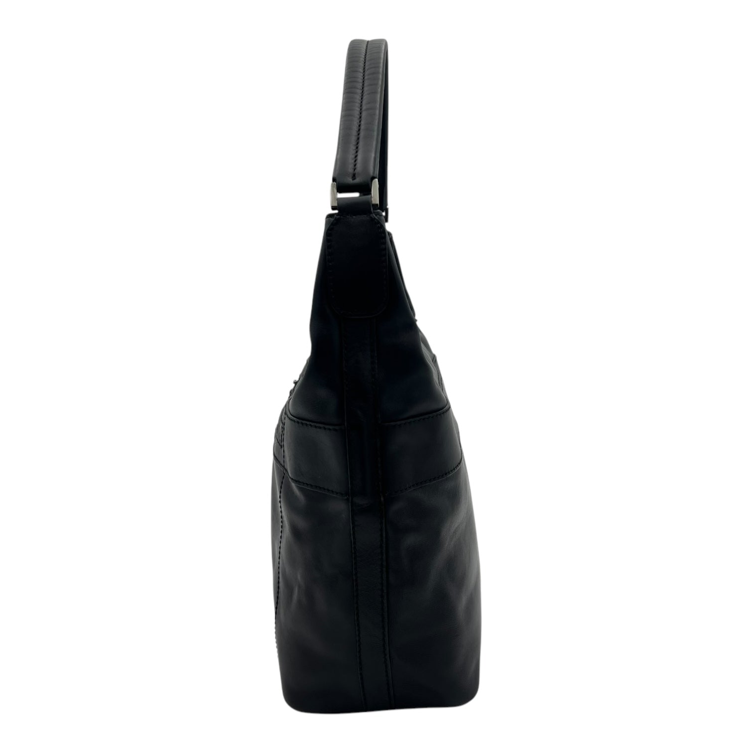 Hobo Black Top Handle Bag in Calfskin, Silver hardware - Image 4