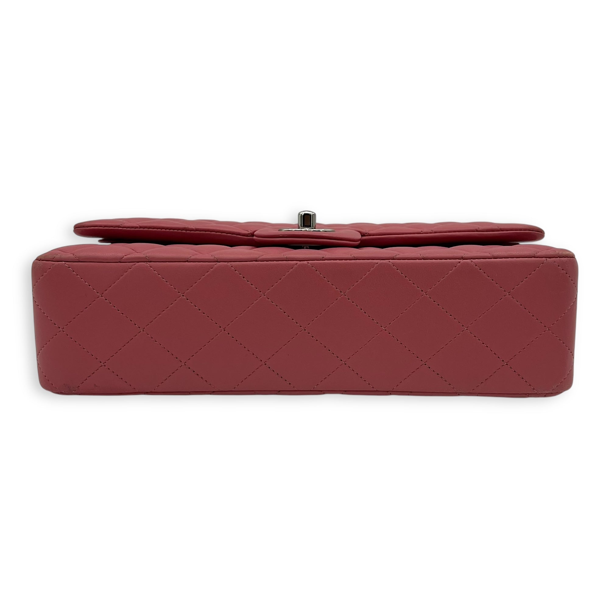 Classic Medium Pink Shoulder Bag in Lambskin, Silver hardware - Image 6