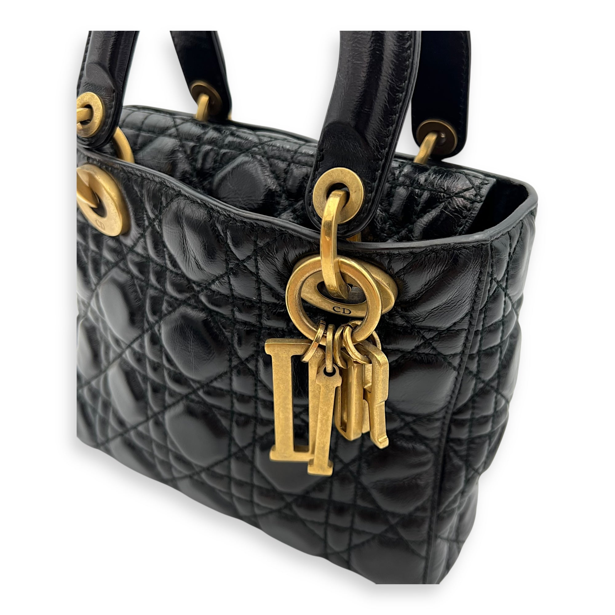 Lady Dior Top Handle Bag Small Black in Calfskin, Gold hardware - Image 8
