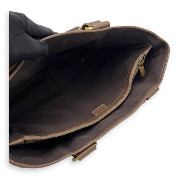 Boogie Top Handle Bag Brown in Suede Leather, Gold hardware - Image 10