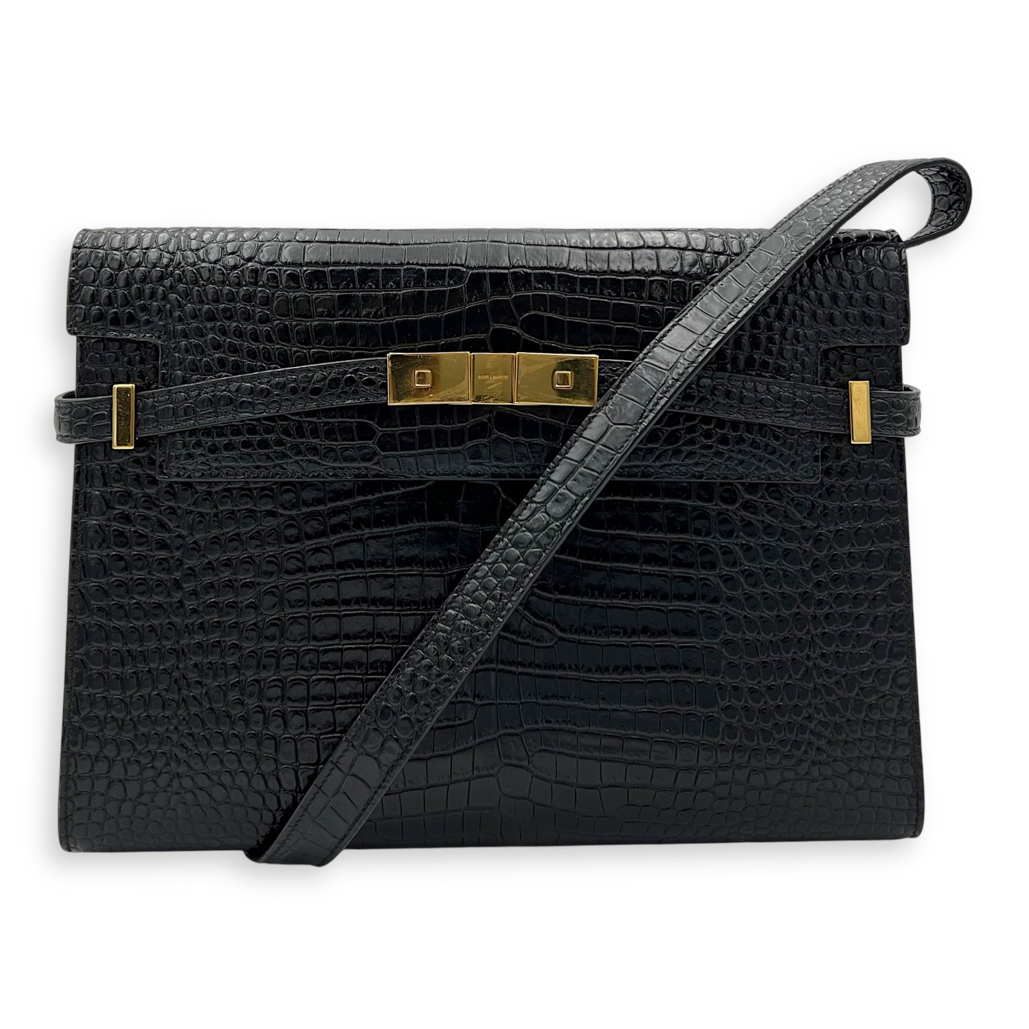 Manhattan Shoulder Bag Black in Crocodile Embossed Calfskin, Gold hardware - Image 10