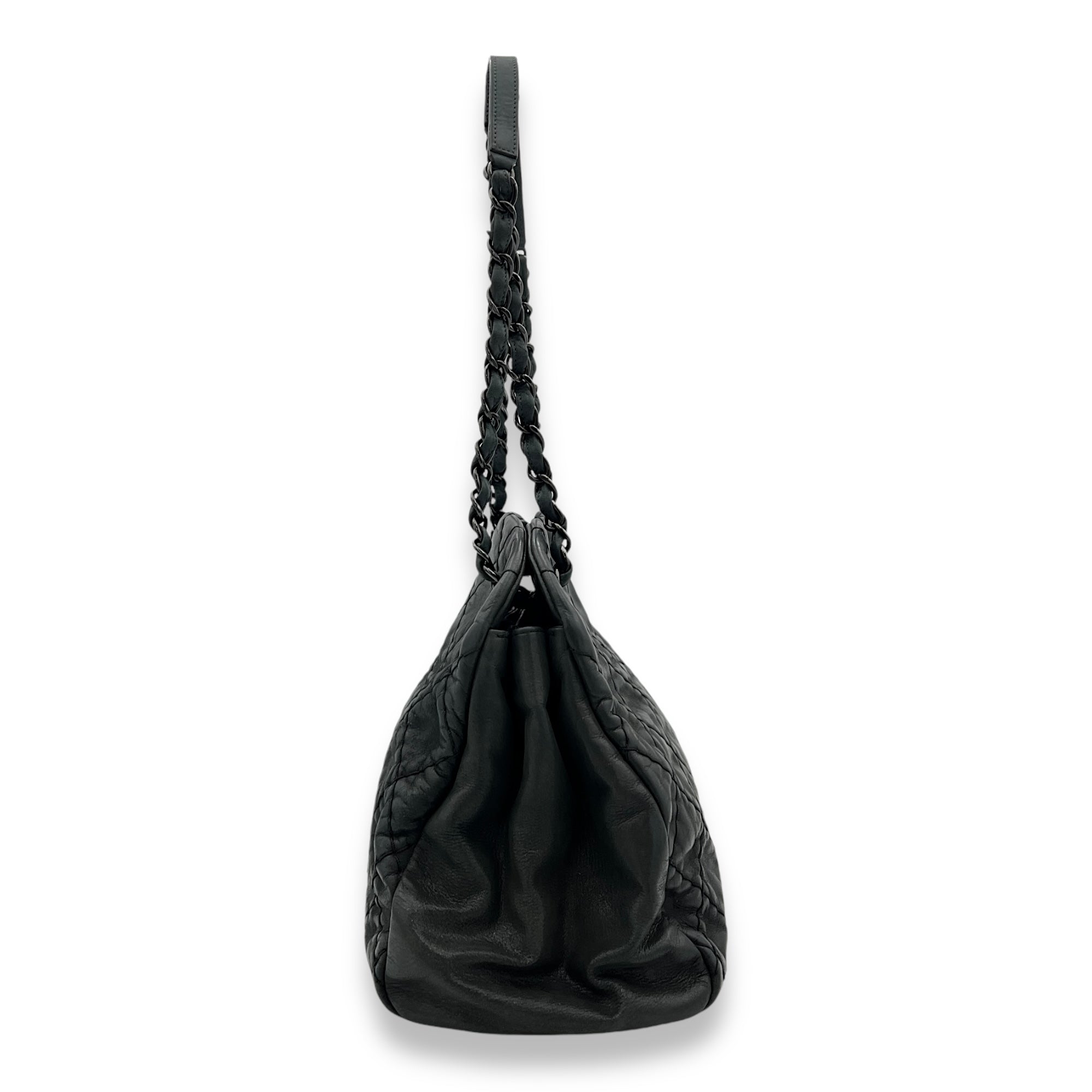 Mademoiselle Bowler Blue Shoulder Bag in Lambskin, Ruthenium hardware - Image 4