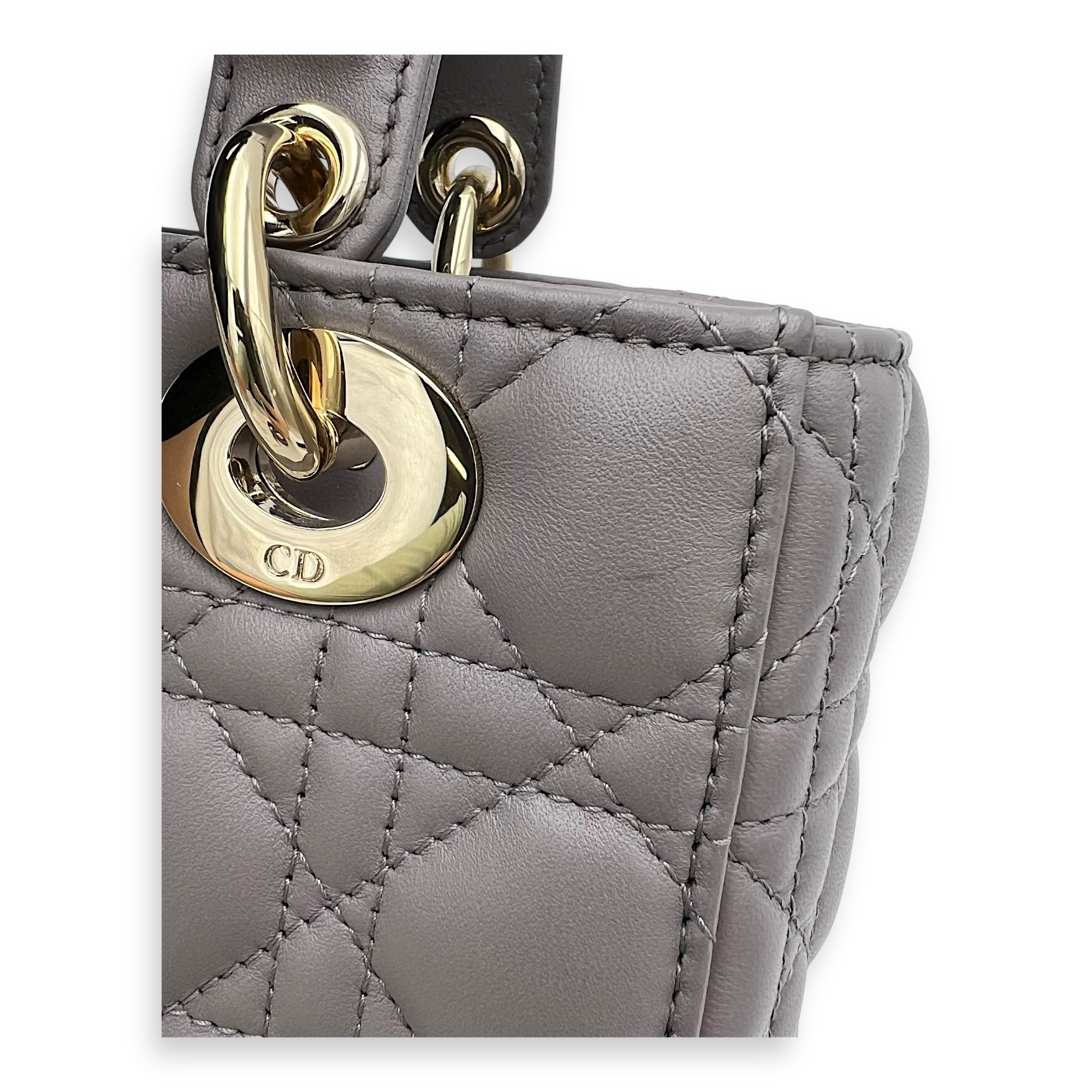 Lady Dior Small Grey Top Handle Bag in Lambskin, Gold hardware - Image 8