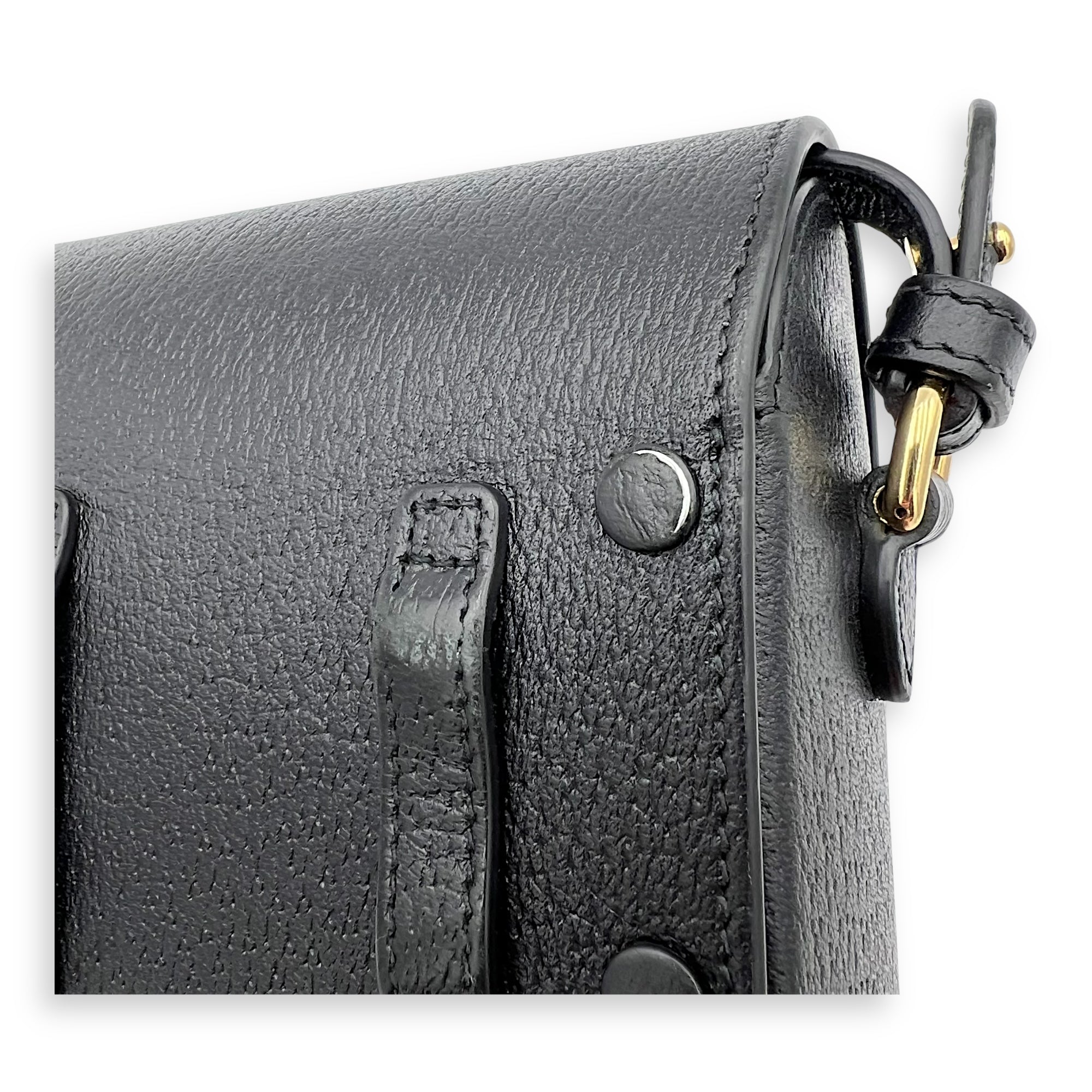 Horsebit 1955 Crossbody Bag Super Mini Black in Calfskin, Gold hardware - Image 11