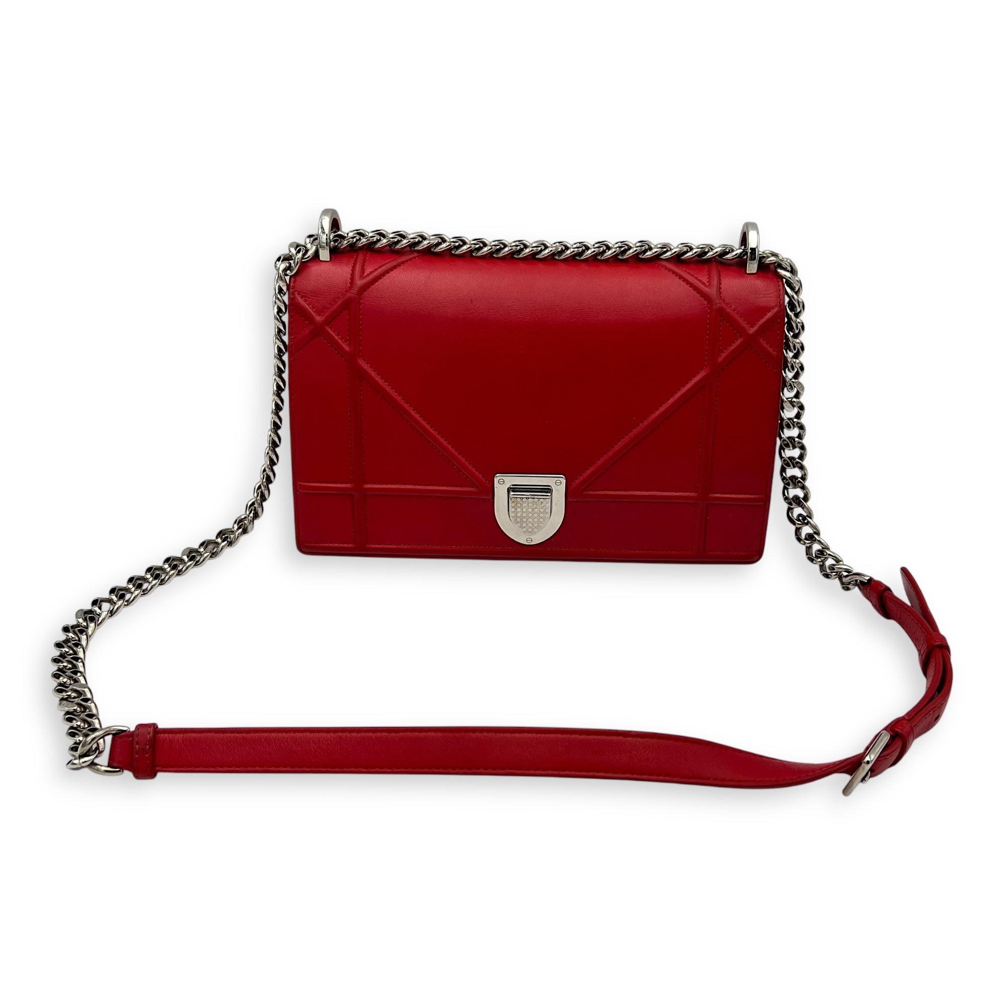 Diorama Red Crossbody Bag in Lambskin, Silver hardware - Image 15