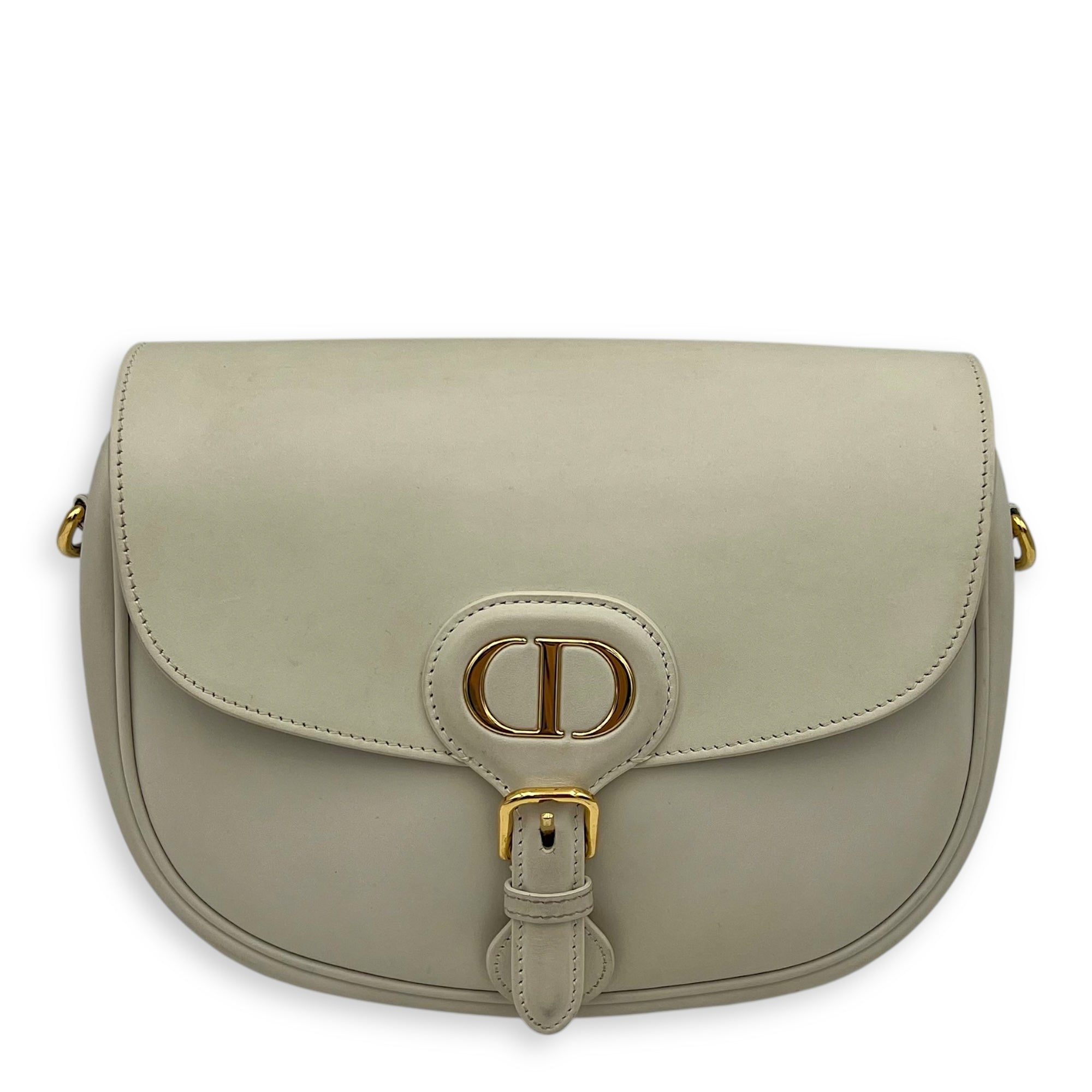 Bobby Medium White Crossbody Bag in Calfskin, Gold hardware