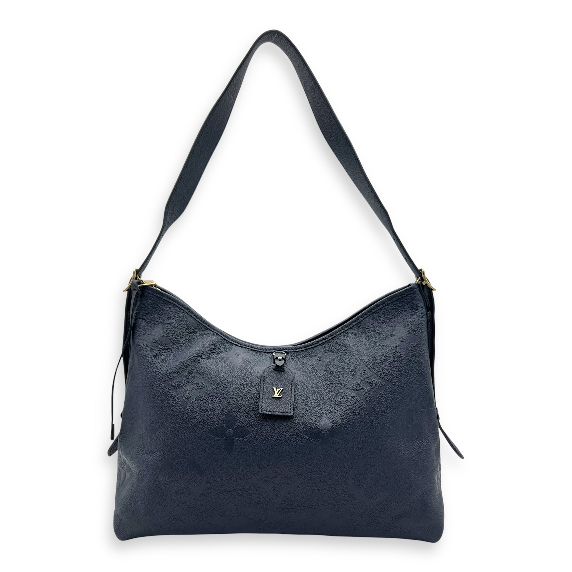 Carryall MM Blue Shoulder Bag in Empreinte Leather, Gold hardware