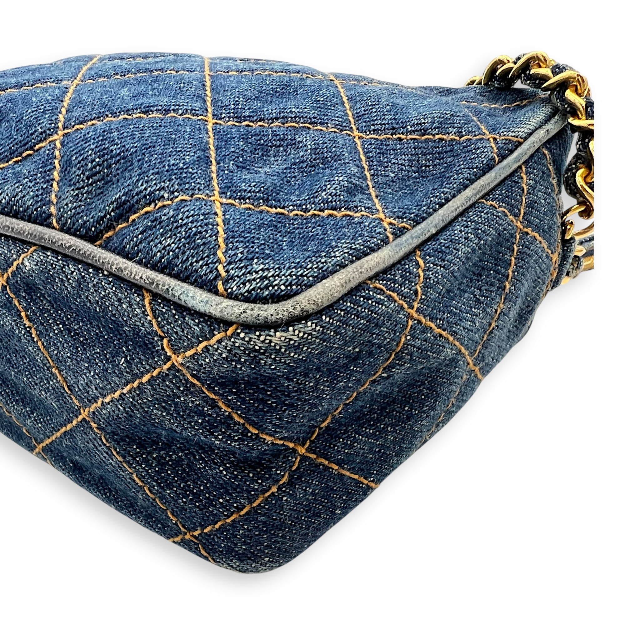 Denim CC Quilted Turnlock Crossbody Bag Blue in Denim, Gold hardware - Image 12