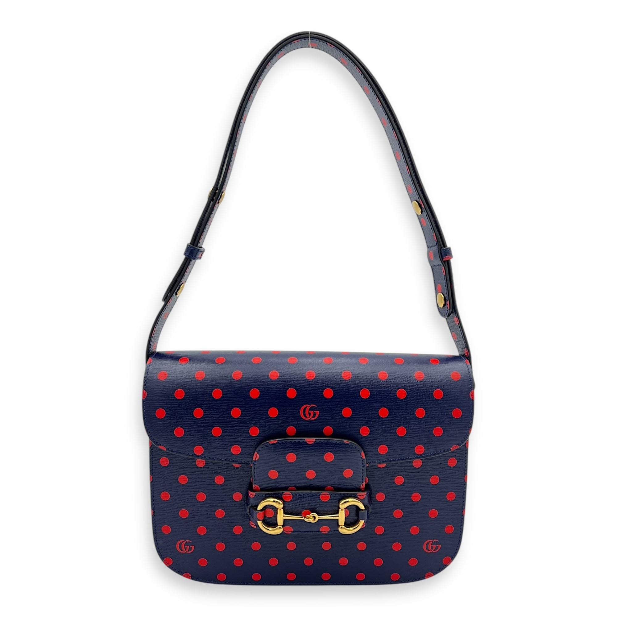 Horsebit 1955 Shoulder Bag Blue in Calfskin, Gold hardware - Image 13