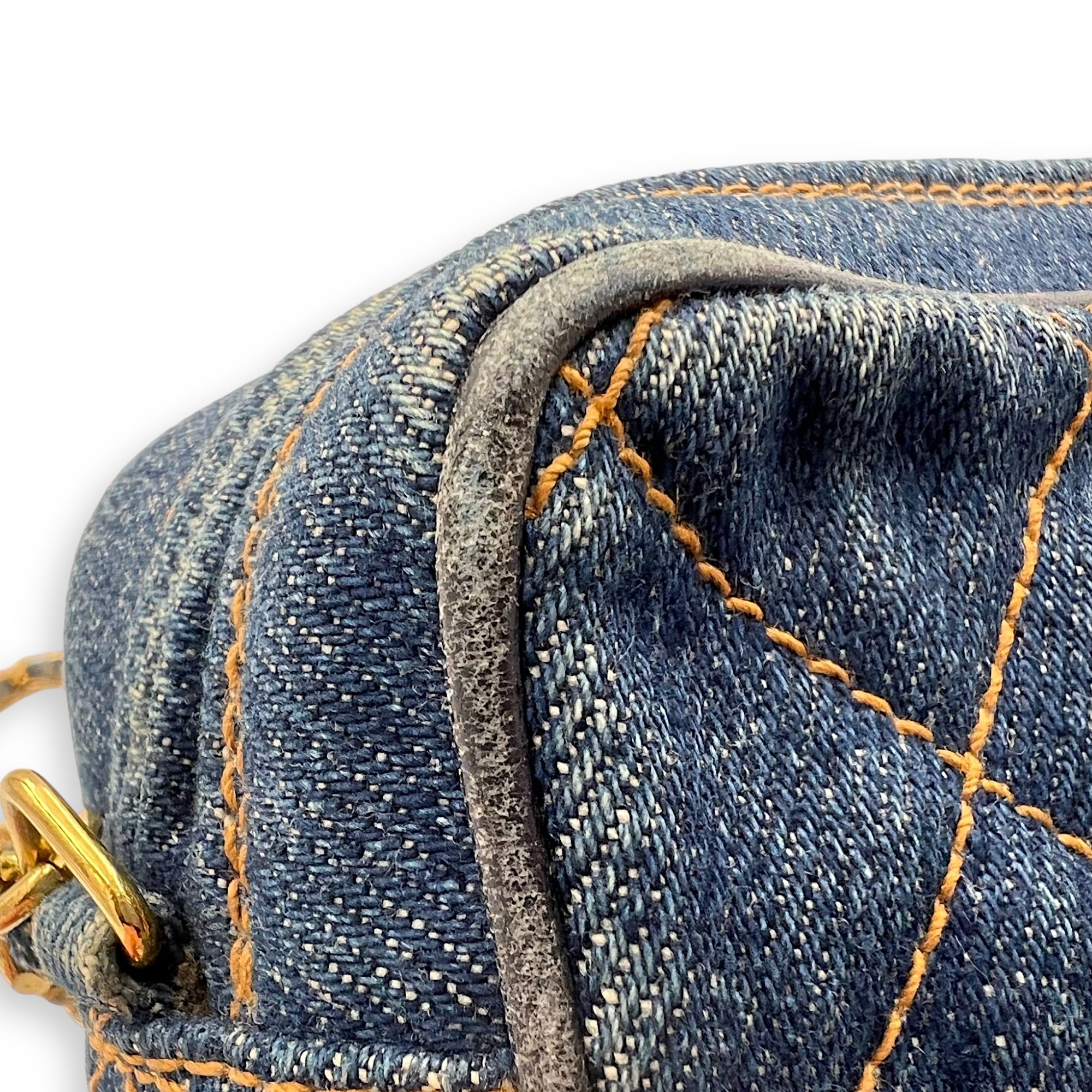 Denim CC Quilted Turnlock Crossbody Bag Blue in Denim, Gold hardware - Image 15