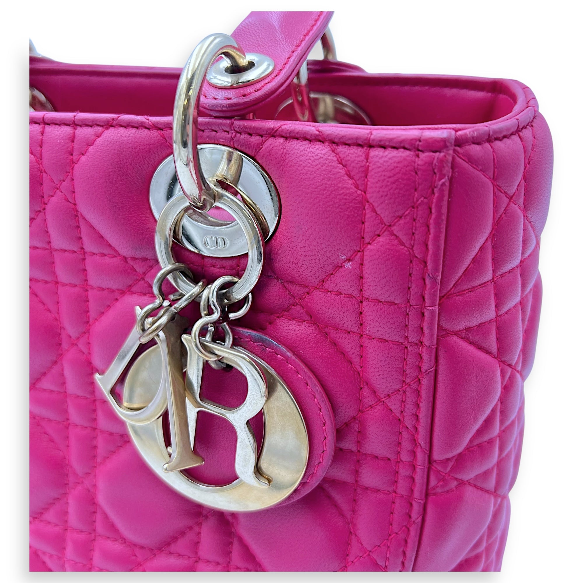 Lady Dior Medium Pink Top Handle Bag in Lambskin, Gold hardware - Image 18