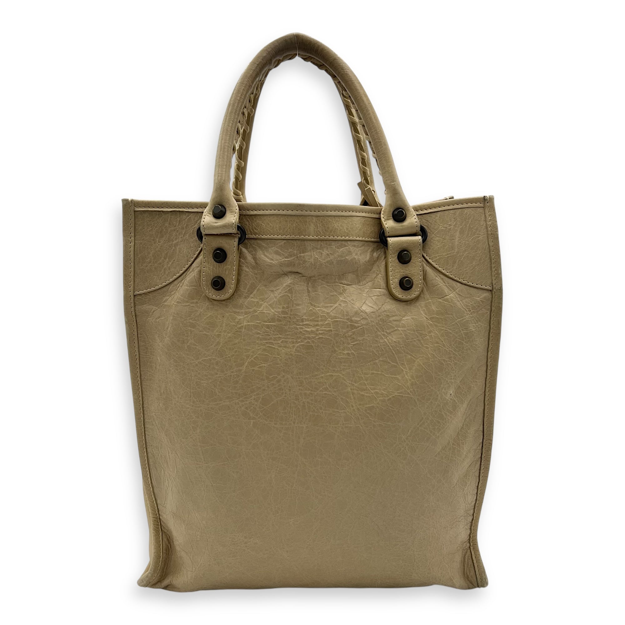 City Shopper Beige Tote Bag in Distressed Leather, Gunmetal hardware - Image 3
