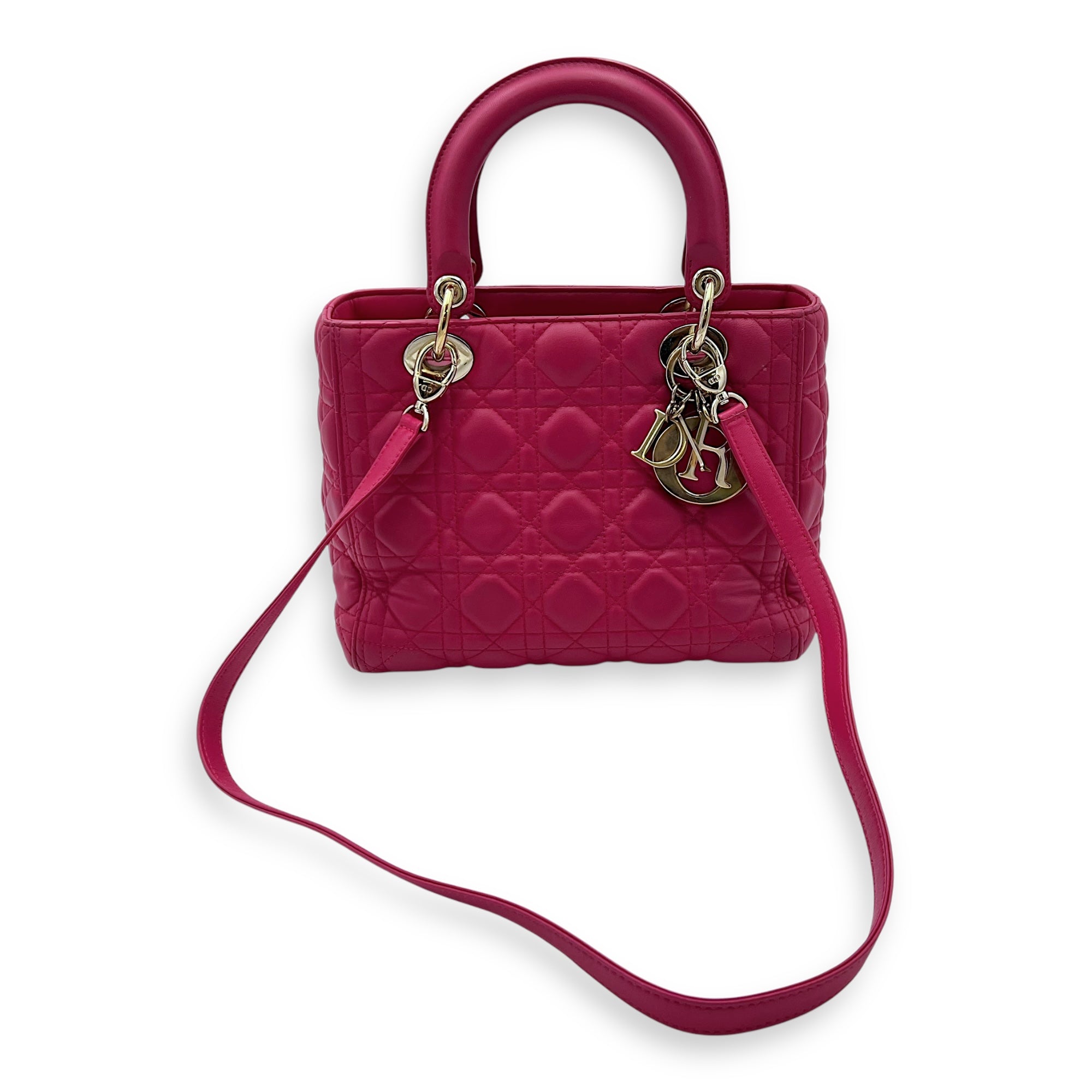 Lady Dior Medium Pink Top Handle Bag in Lambskin, Gold hardware - Image 21