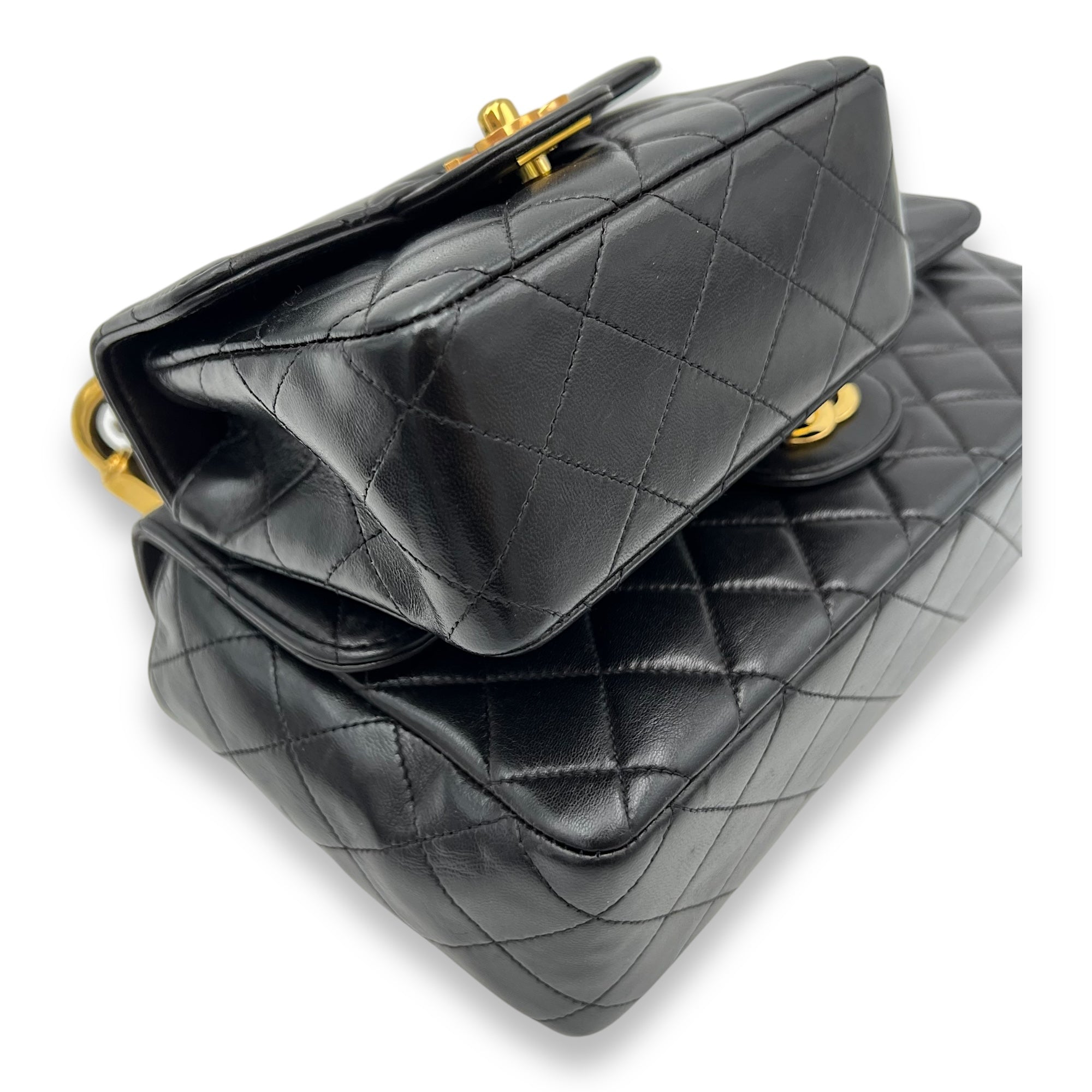 Kelly Parent and Child Black Top Handle Bag in Lambskin, Gold hardware - Image 7