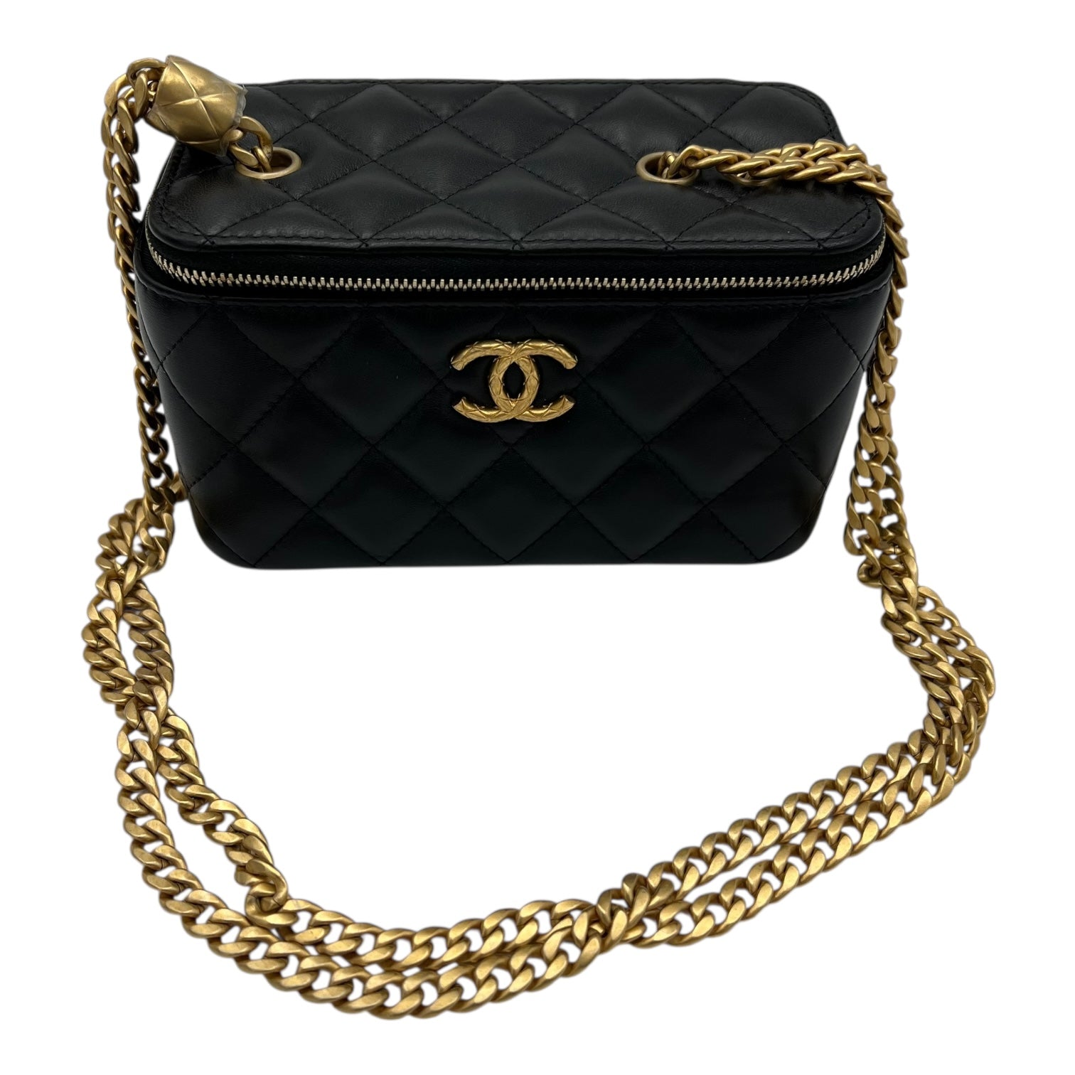 Pearl Crush Vanity Crossbody Bag Black in Lambskin, Gold hardware - Image 12