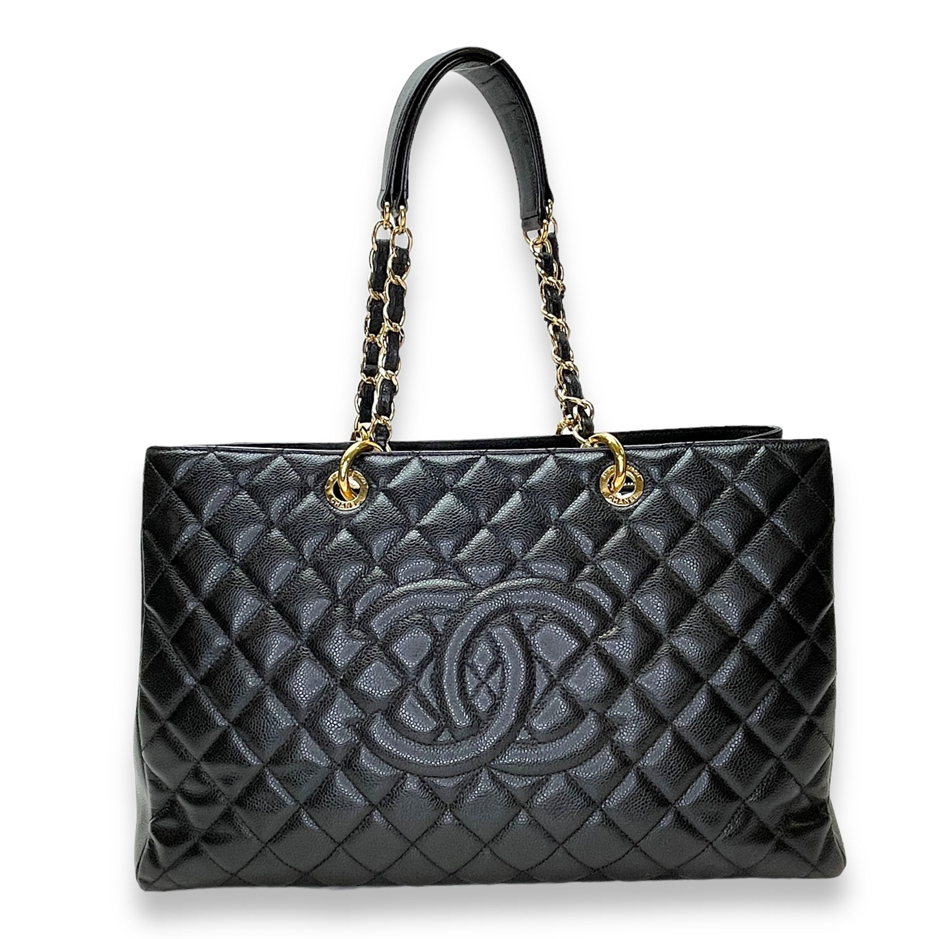 GST XL Black Shoulder Bag in Caviar Leather, Gold hardware