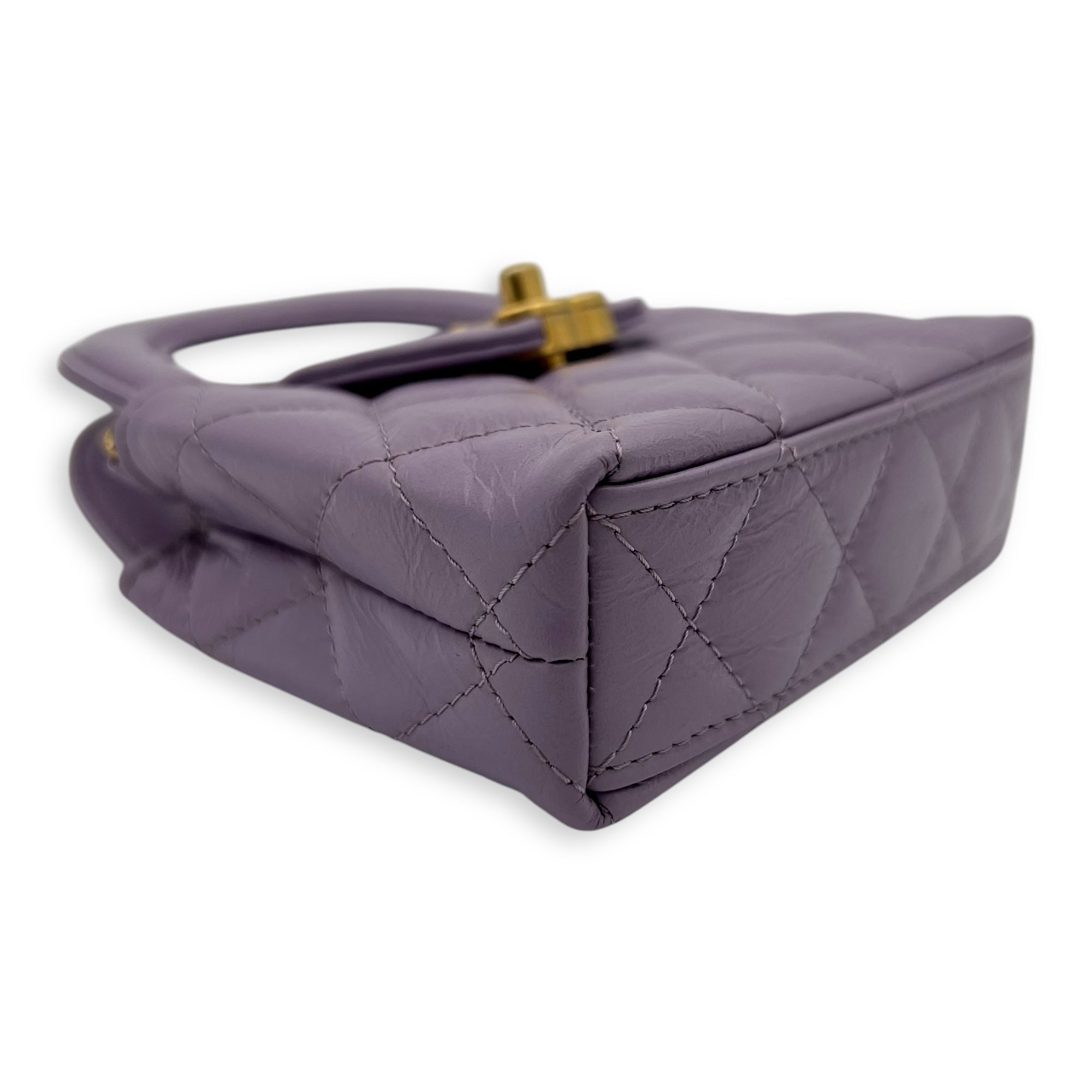 Kelly Nano Purple Top Handle Bag in Calfskin, Gold hardware - Image 9