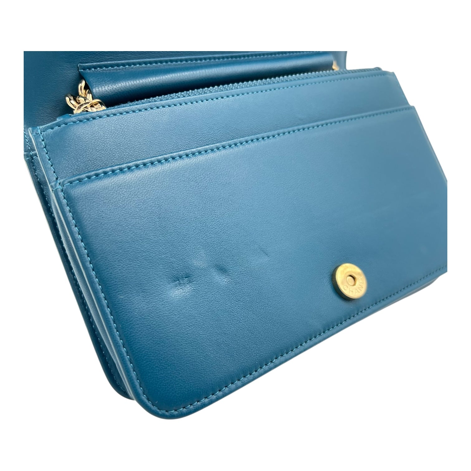 Boy Wallet On Chain Blue in Lambskin, Gold hardware - Image 11