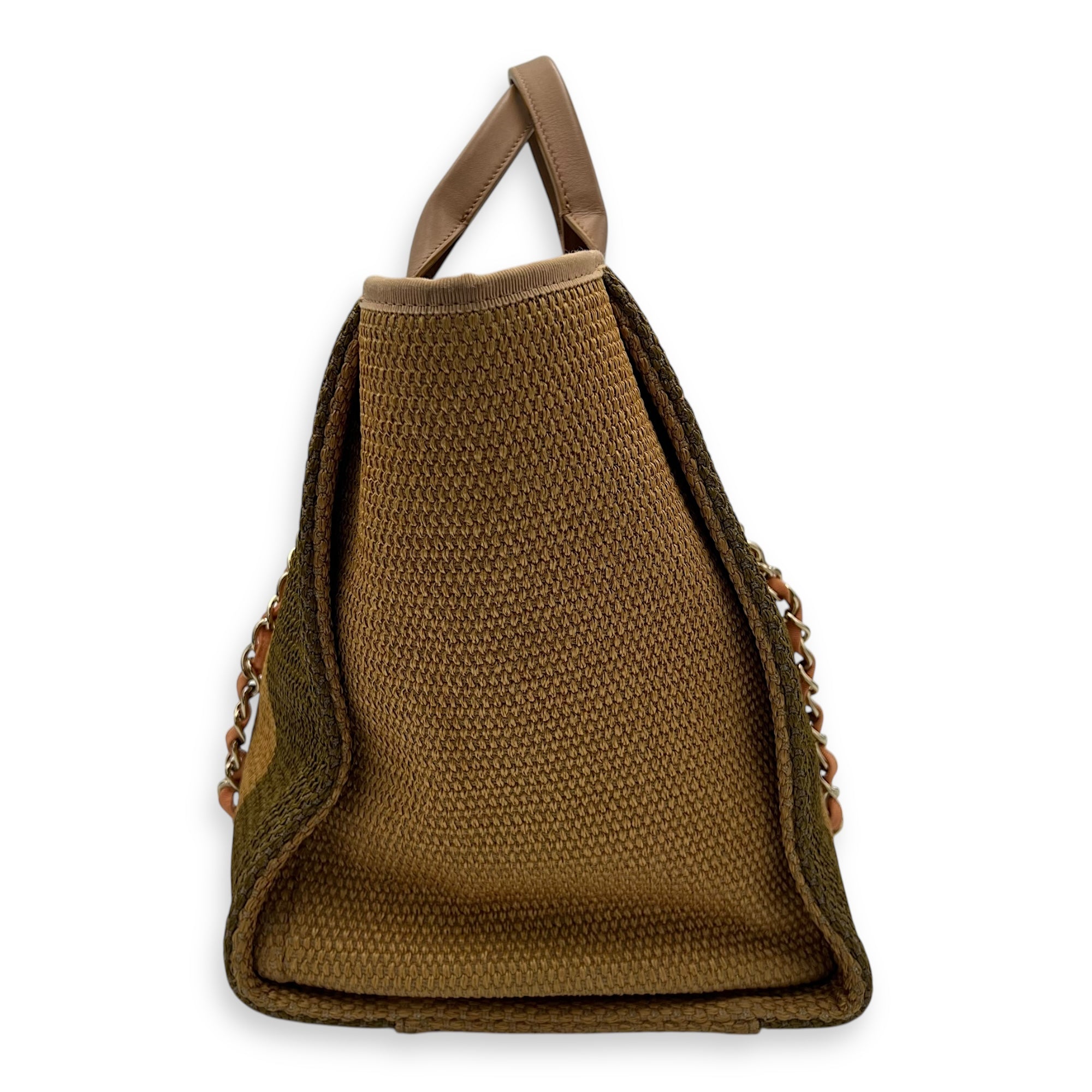 Deauville Medium Brown Tote Bag in Raffia, Gold hardware - Image 4
