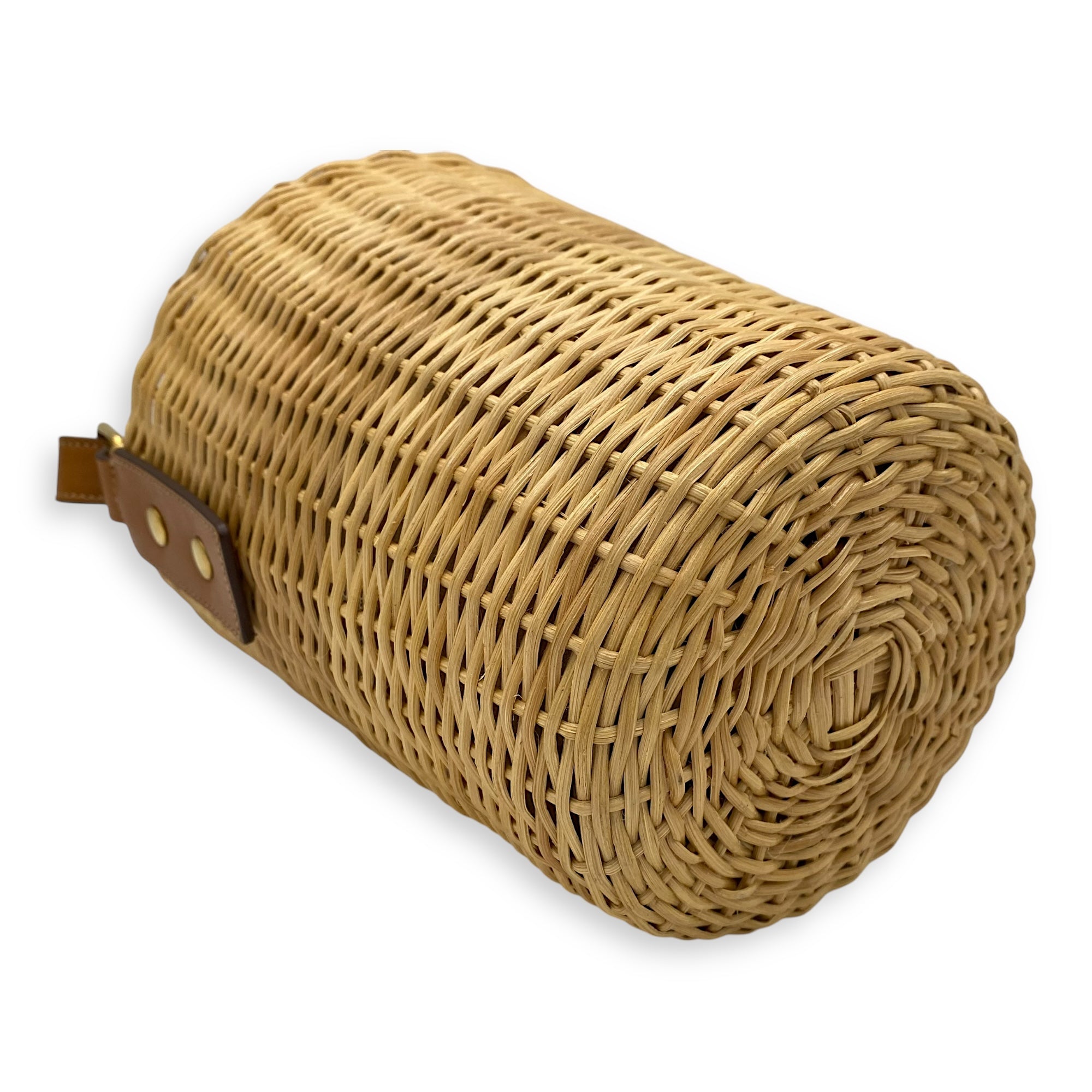 Wicker Bucket Brown Top Handle Bag in Rattan, Gold hardware - Image 8