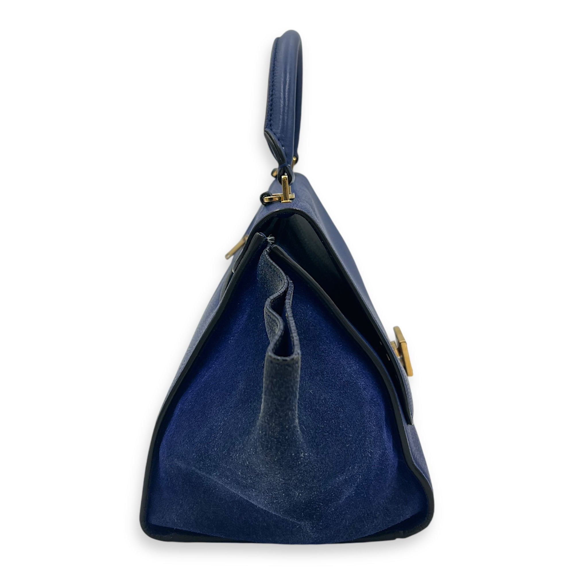 Trapeze Small Blue Shoulder Bag in Calfskin, Gold hardware - Image 4