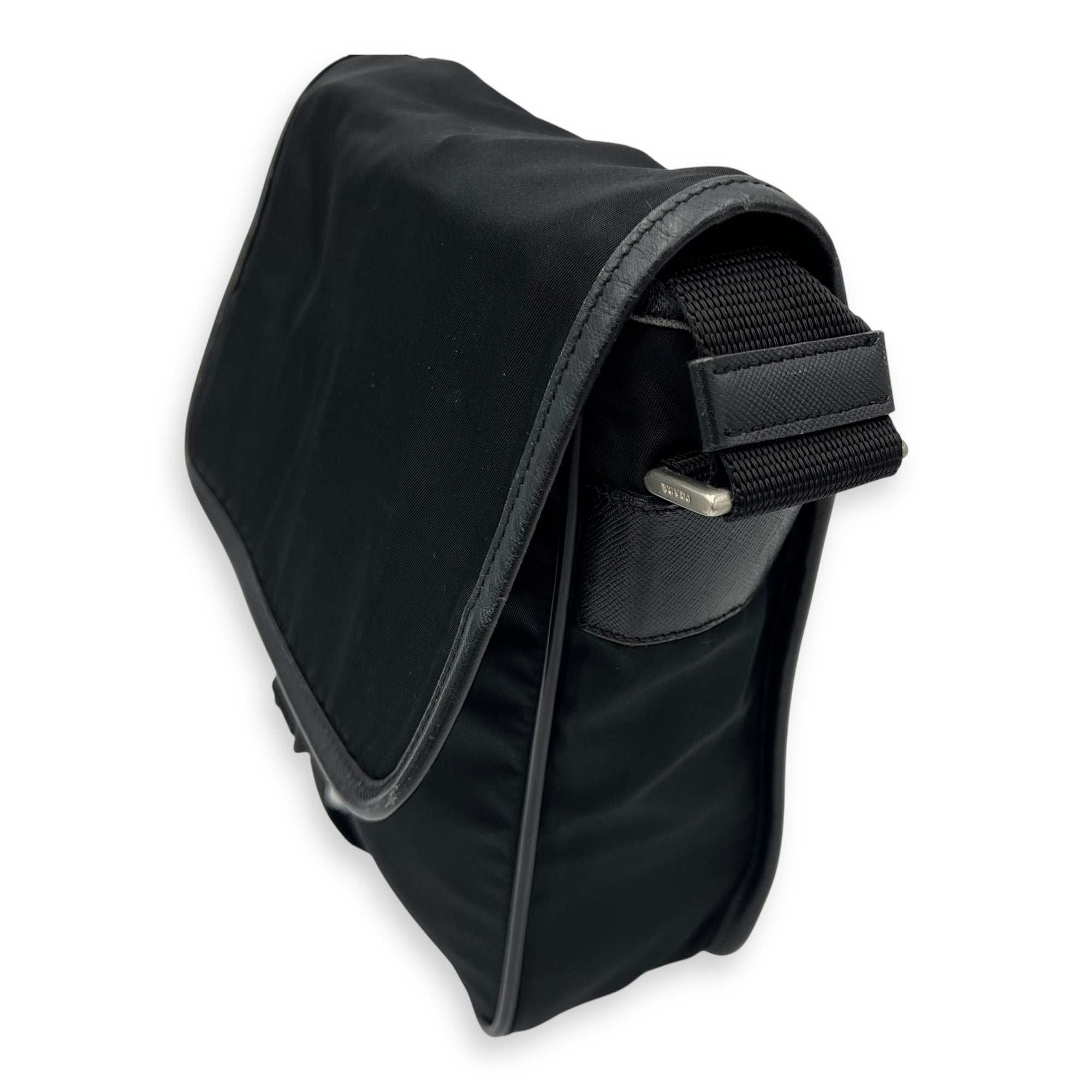 Logo Messenger Black in Nylon, Silver hardware - Image 12