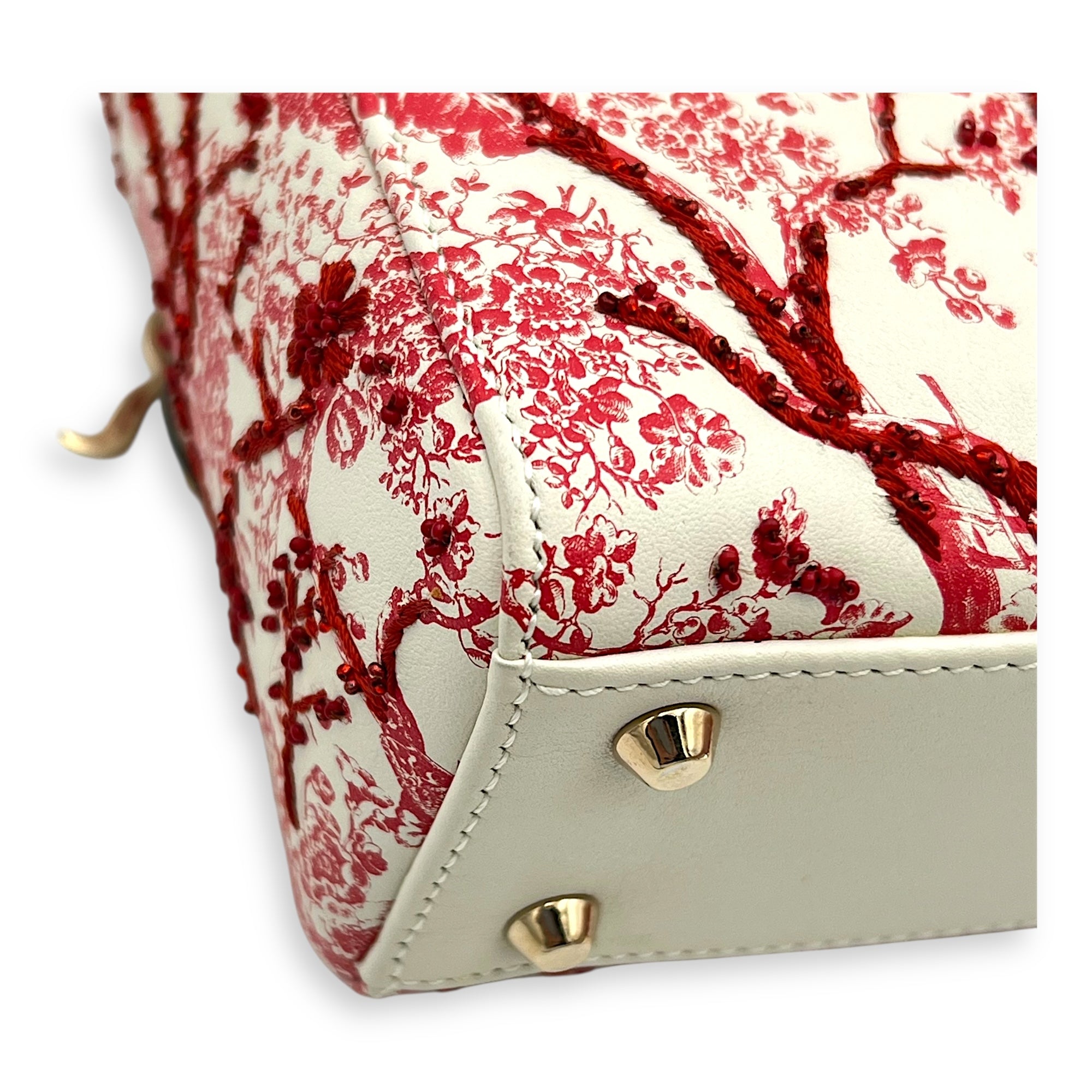 Lady Dior Mini White Top Handle Bag in Lambskin, Gold hardware - Image 7