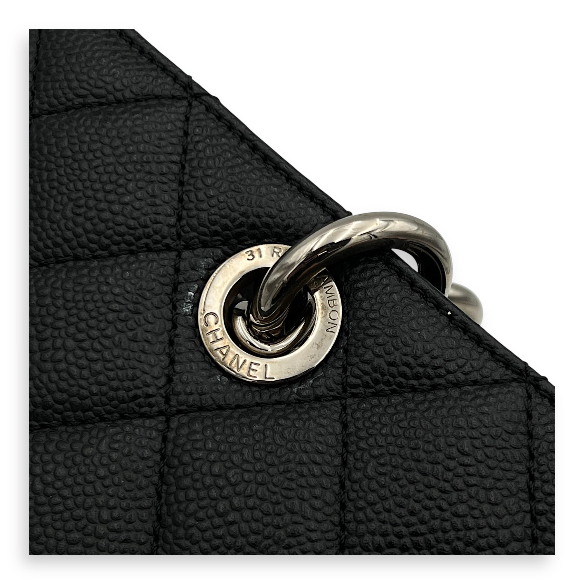 GST Tote Bag Black in Caviar Leather, Silver hardware - Image 11