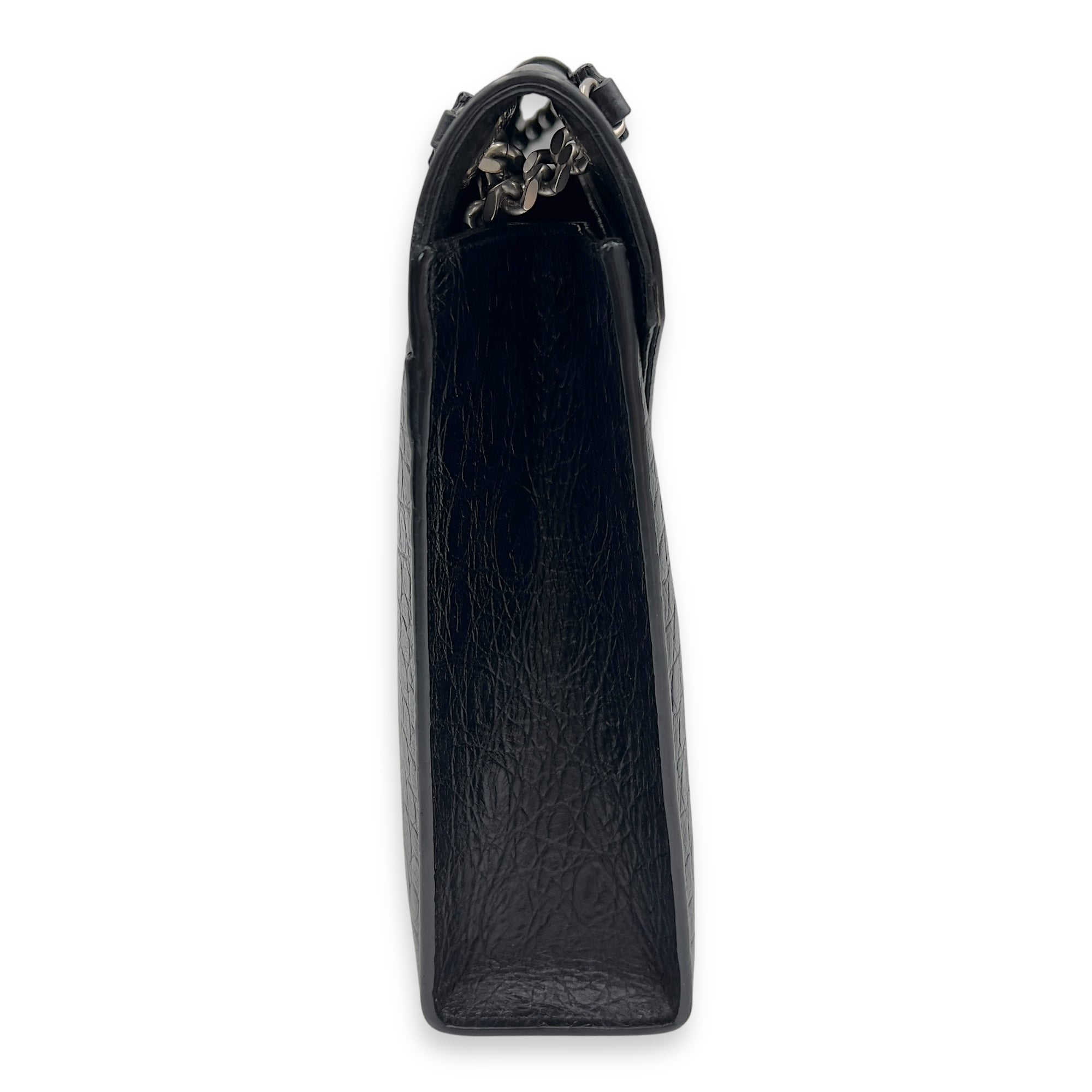 Envelope Shoulder Bag Black in Crocodile Embossed Calfskin, Silver hardware - Image 4