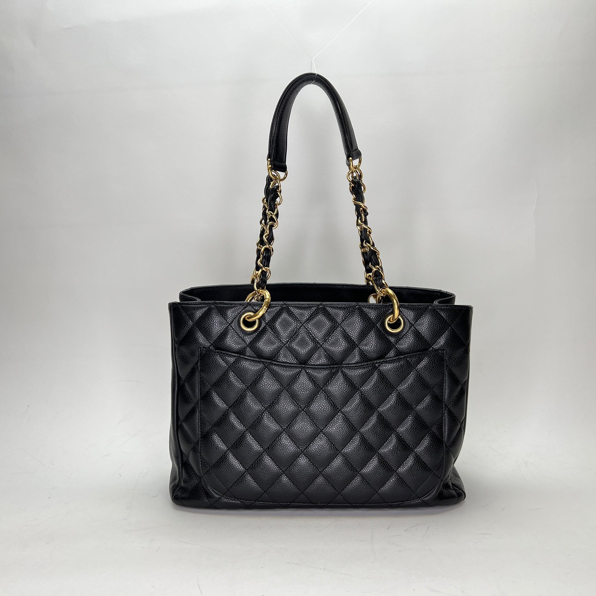 GST Black Tote Bag in Caviar Leather, Gold hardware