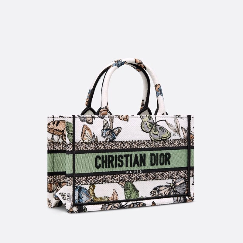 Mini Dior Book Tote with Strap In Toile de Jouy Mexico Motif Canvas White Green EasyMatch 6382 - Image 3