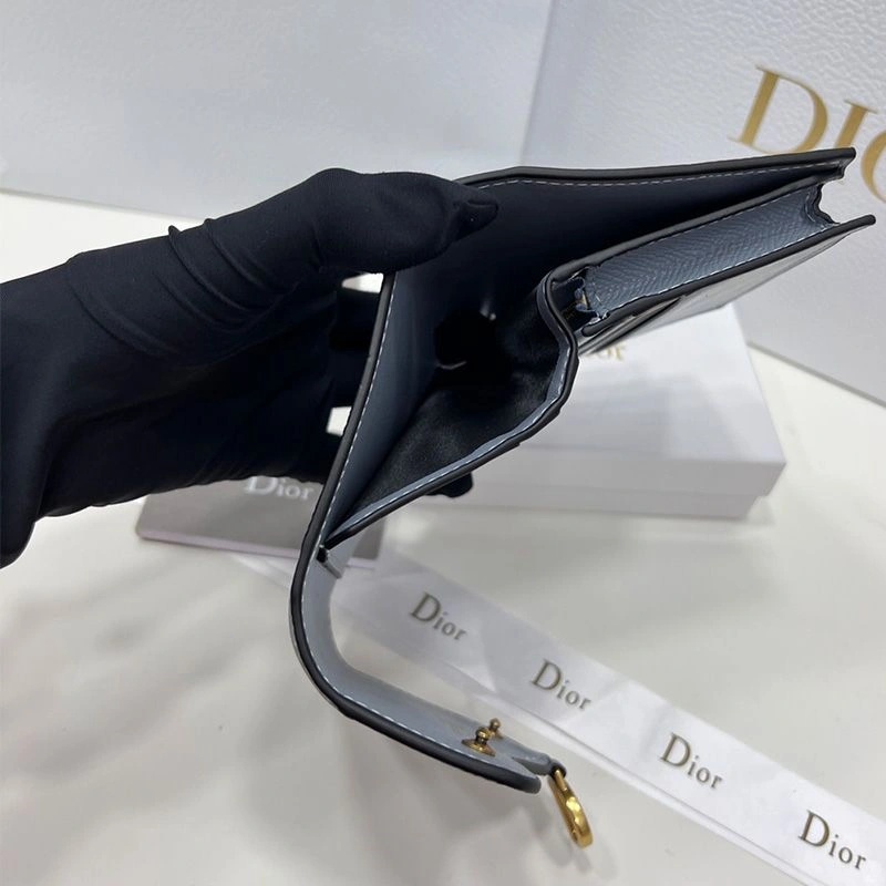 Dior Saddle Three-Fold Card Holder Grained Calfskin Blue - Image 4