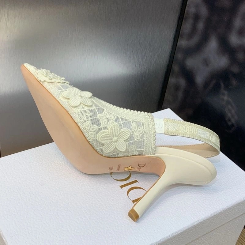 J'Adior Slingback Pumps Women 3D D-lace Motif Transparent Mesh White - Image 3